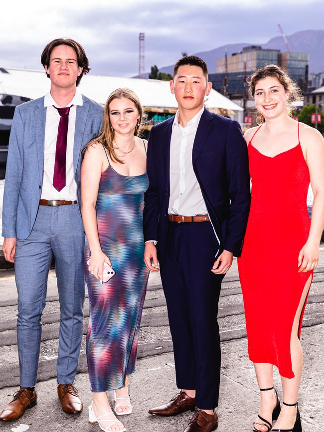 Hobart College leavers dinner 2022 Connor Vervaart, Ruby King , Gihon Choi, Millie Graham-Smith. Picture: Linda Higginson
