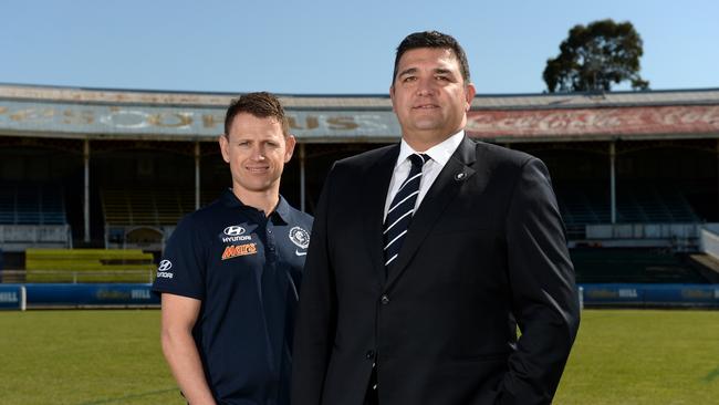 Carlton president Mark LoGiudice and Bolton at Ikon Park. Picture: Kylie Else