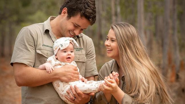 Chandler Powell and Bindi Irwin with daughter Grace Irwin-Powell.