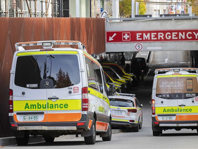 Ambulances at the Royal Hobart Hospital. Picture: Chris Kidd