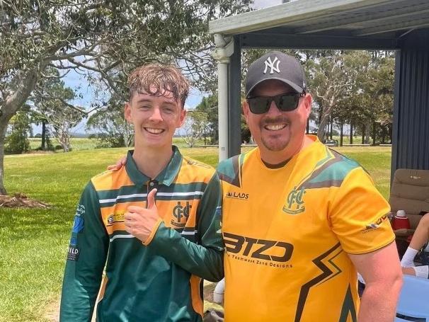 Helensvale Pacific Pines cricketer Noah Bray (left). Picture: Supplied.