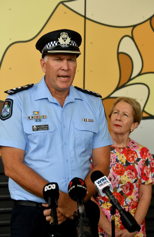 Acting Chief Superintendent Chris Lawson and Youth Justice Minister Di Farmer at the Cleveland Youth Detention Centre. Picture: Evan Morgan