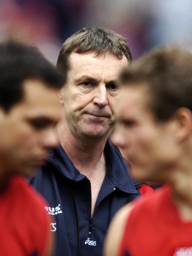 Former Melbourne coach Neale Daniher at the first break. His team trailed from the first bounce.