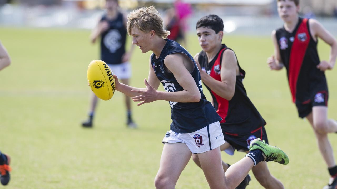 Olly Slyderink of Coolaroo against South Toowoomba Bombers in U14 AFL Darling Downs grand final at Rockville Park, Saturday, September 2, 2023. Picture: Kevin Farmer