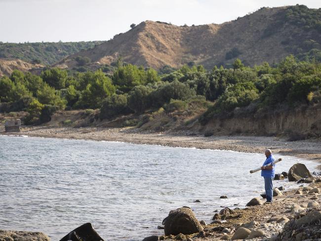 Reflection ... Australian Army soldier Warrant Officer Class One Colin Watego thinks of the sacrifice by indigenous Australian soldiers during the Gallipoli campaign as he stands on the shores of Anzac Cove. Picture: AAP