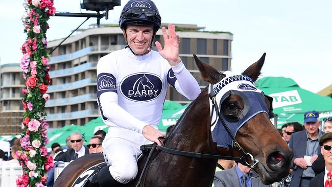 Spirit Ridge, ridden by Josh Parr, wins the Premier's Cup at Eagle Farm. Picture: Trackside Photography