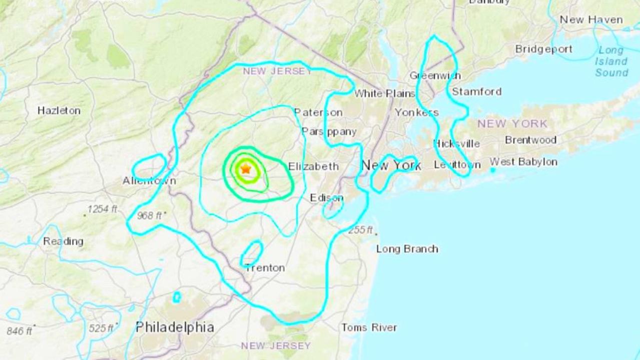 The centre of the quake was in New Jersey between New York and Philadelphia. Picture: USES.