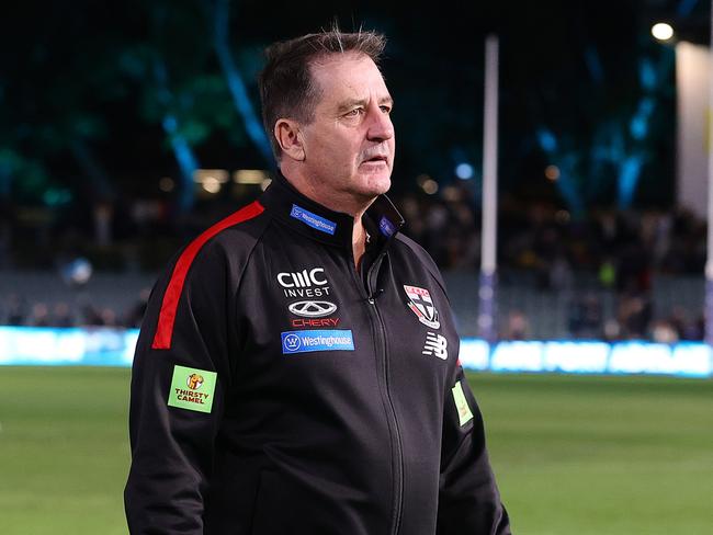 Ross Lyon after the loss. Picture: Sarah Reed/AFL Photos via Getty Images