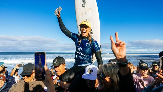 Women’s champion and homegrown hero Isabella Nichols at Bells Beach. (Photo by Cait Miers/World Surf League)