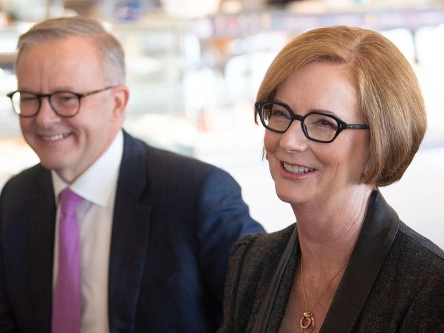 Albanese and Gillard campaigned together for the female vote. Picture: AFP