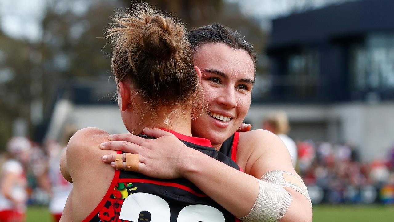 Bonnie Toogood of the Bombers celebrates. Picture: Dylan Burns/AFL Photos via Getty Images