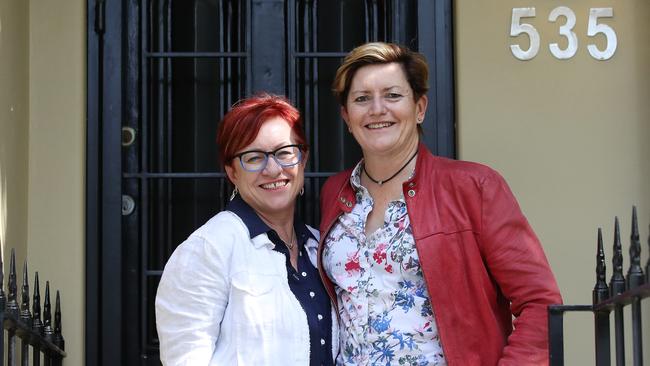 The inner-city terrace owned by Christine Forster (right) and her partner Virginia Flitcroft sold on Saturday for $2.705m. Picture: David Swift