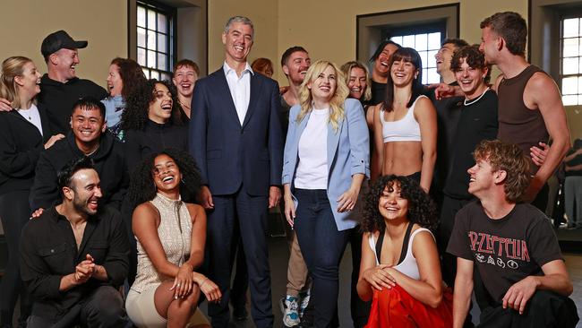 Pictured in Rozelle is Producer/Director Rebel Wilson with NSW Arts Minister John Graham and dancers at the rehearsal space for Rebels new film Deb, which starts filming next week. Picture: Tim Hunter.