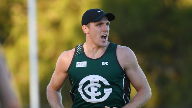 Tom Bell takes part in pre-season training at Northern Football League club Greensborough. Picture: Nathan McNeill. 