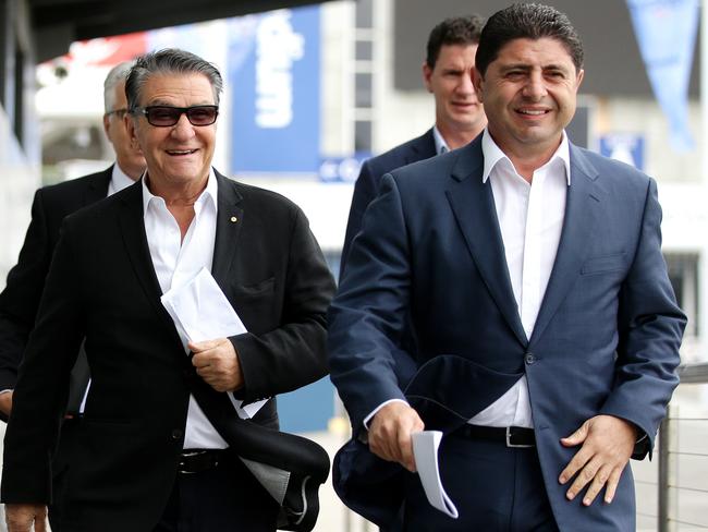 Nick Pappas and Ray Dib arrive for a meeting with NRL Chairman John Grant. Picture Gregg Porteous