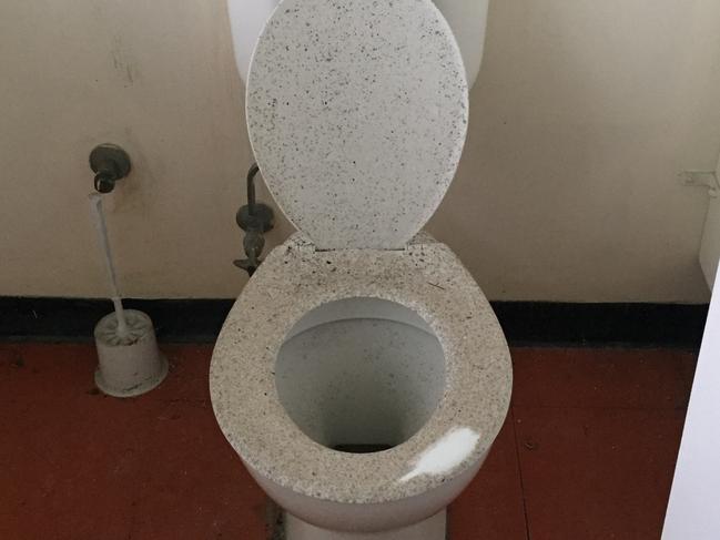 Pictures of dirty, dangerous and dilapidated conditions at Narrabeen Sports High School in July 2023, included this toilet cubicle used by students. Picture provided by Liberal MP for Pittwater Rory Amon.