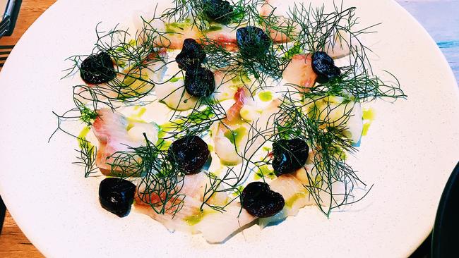 Kingfish, cherries, lemon and wild fennel at Lot 100. Picture: Supplied