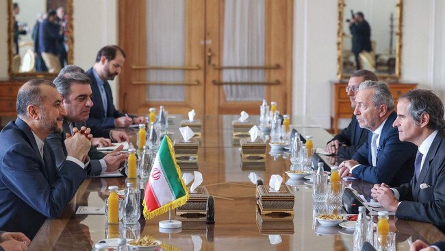 Iranian Foreign Minister Hossein Amir-Abdollahian, left, met with International Atomic Energy Agency chief Rafael Grossi to discuss Tehran’s nuclear activities in March. Picture: AFP/Getty Images