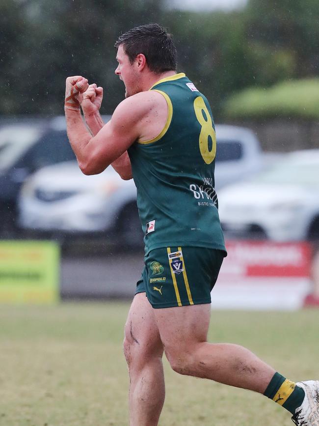 Leopold's Sam Scott kicked two goals late to give the Lions a sniff. Picture: Alan Barber