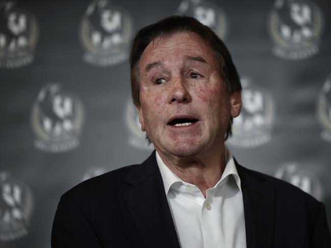 MELBOURNE, AUSTRALIA - JULY 31: Collingwood President Jeff Browne speaks to the media during a press conference at Glasshouse Event Space on July 31, 2024 in Melbourne, Australia. (Photo by Daniel Pockett/Getty Images)