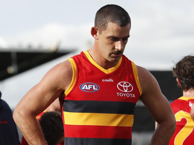 LAUNCESTON, AUSTRALIA - APRIL 25: Taylor Walker of the Crows looks dejected after a loss during the 2021 AFL Round 06 match between the Hawthorn Hawks and the Adelaide Crows at UTAS Stadium on April 25, 2021 in Launceston, Australia. (Photo by Dylan Burns/AFL Photos via Getty Images)