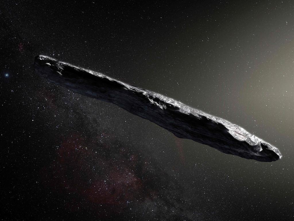 Artist’s impression of Oumuamua. Picture: M. Kornmesser/European Southern Observatory/AFP