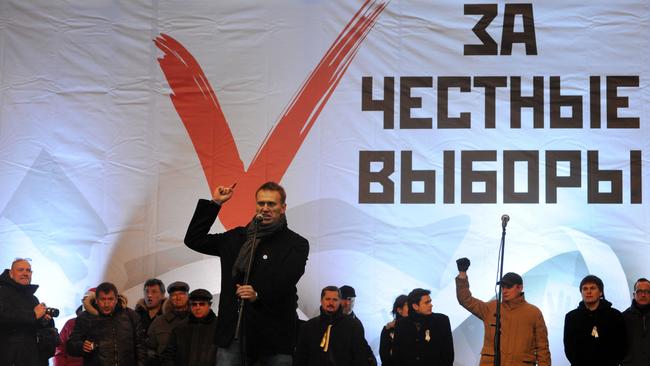 Alexei Navalny speaks during a rally against the December 4 parliament elections in Moscow, on December 24, 2011. Picture: Kirill Kudryavtsev/AFP