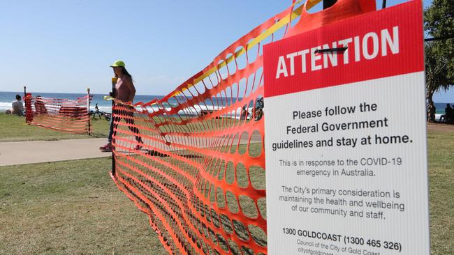 Barricades on Burleigh Hill. Picture: Glenn Hampson.