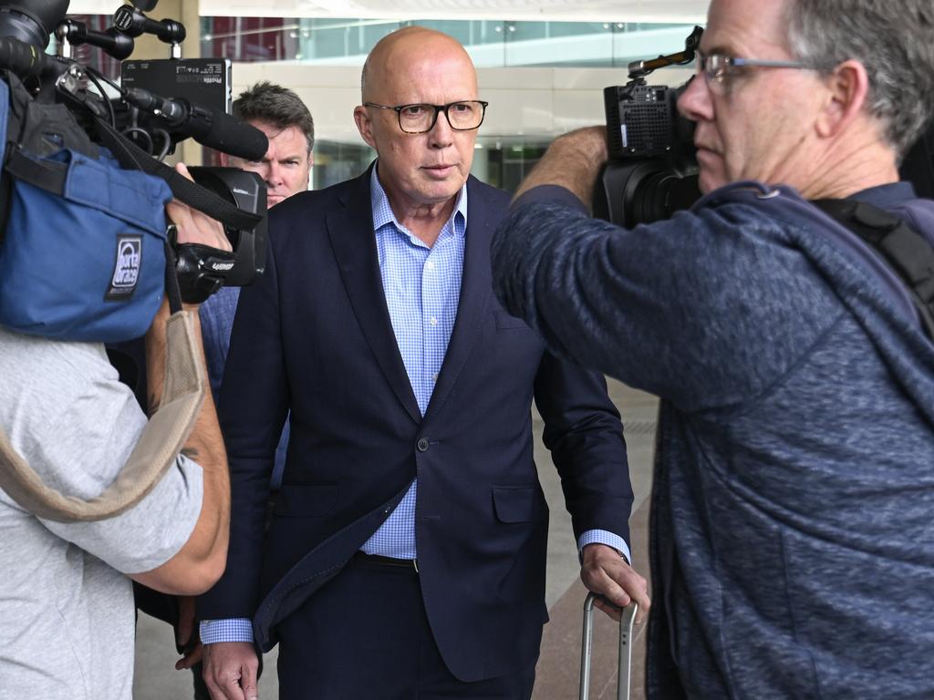 Former Opposition Peter Dutton lost his seat in the election, triggering the Liberals’ party room vote for a new leader at Parliament House in Canberra. Picture: NewsWire/Martin Ollman