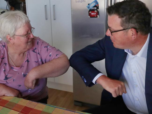 Premier Daniel Andrews meets Dianne in her new public housing accommodation. Picture: NCA NewsWire/ David Crosling