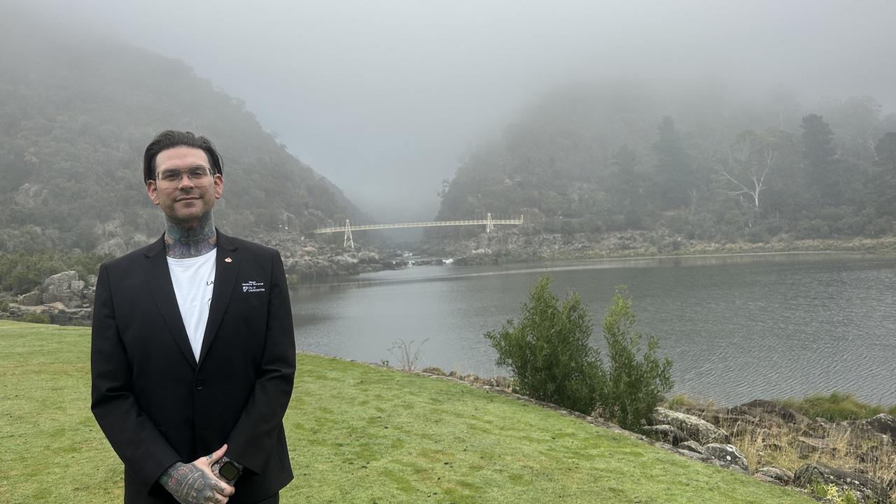Mayor Matthew Garwood at the re-opened Alexandra Suspension Bridge at Launceston's Cataract Gorge. Picture: Supplied/City of Launceston council