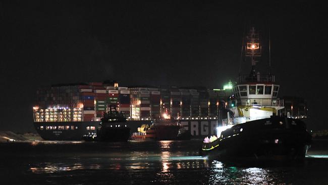 On the night the ship was refloated, the water levels was 48cm above the level when the Ever Given grounded on March 23. Picture: AFP