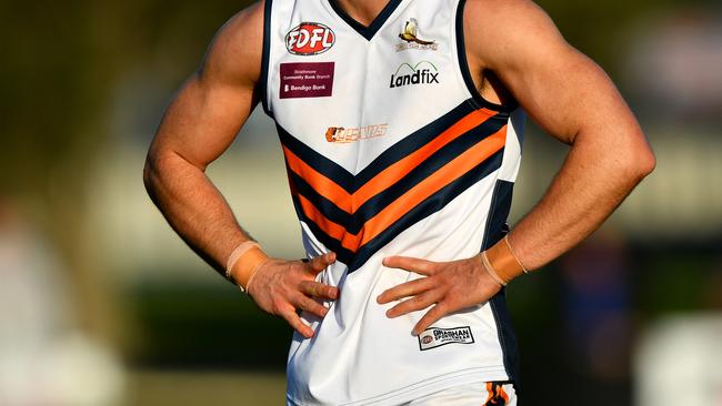 A Burnside Heights player looks on following the round two Strathmore Community Bank Division Two Seniors match between the Northern Saints and Burnside Heights at Charles Mutton Reserve, on April 20, 2024, in Melbourne, Australia. (Photo by Josh Chadwick)