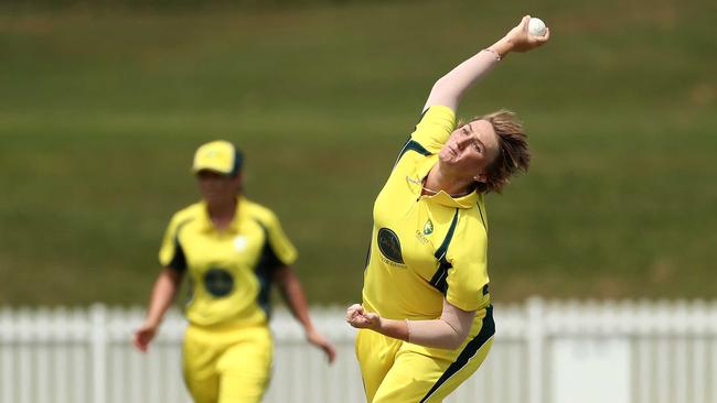 Sammy Jo Johnson sending one down at Drummoyne Oval. Picture: Matt King/Getty Images