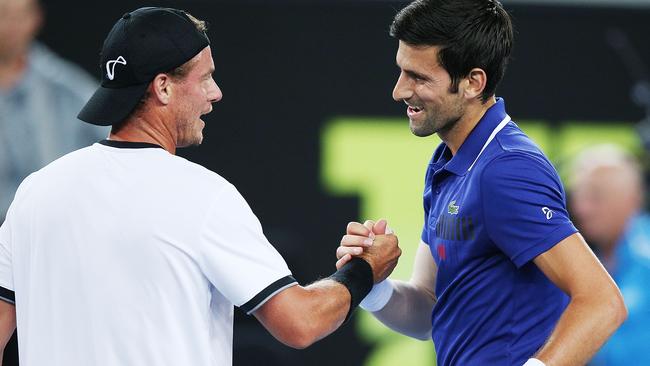 Lleyton Hewitt defeated Novak Djokovic in Tie Break Tens. Picture: Getty