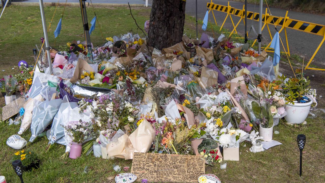 A shrine at the crash site in Buxton. Picture: NCA NewsWire / Simon Bullard