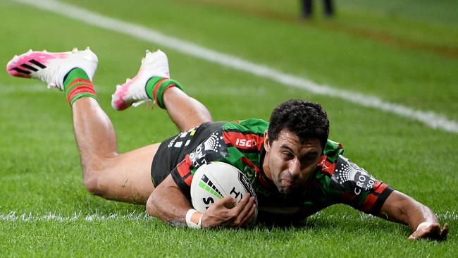 There will be plenty more tries in the cardinal and myrtle for Alex Johnston after agreeing to extend his stay at the Rabbitohs until at least the end of 2022. Picture: AAP/Dan Himbrechts