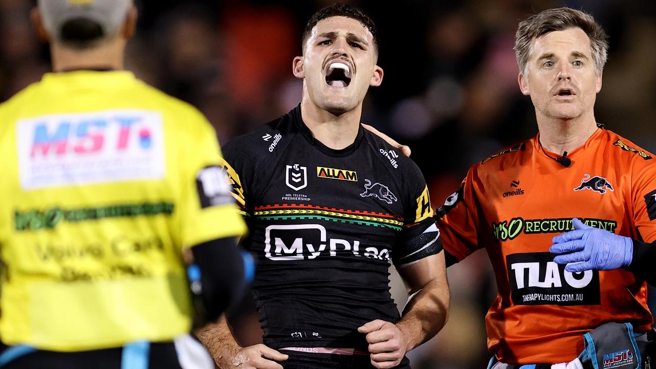 Nathan Cleary hurt his shoulder against the Storm in round 24. Picture: Brendon Thorne/Getty Images