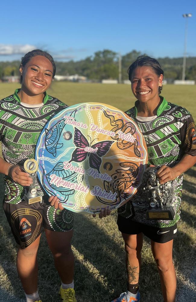 The Sista Girls celebrate winning the 2024 Toowoomba Warriors Women's carnival.