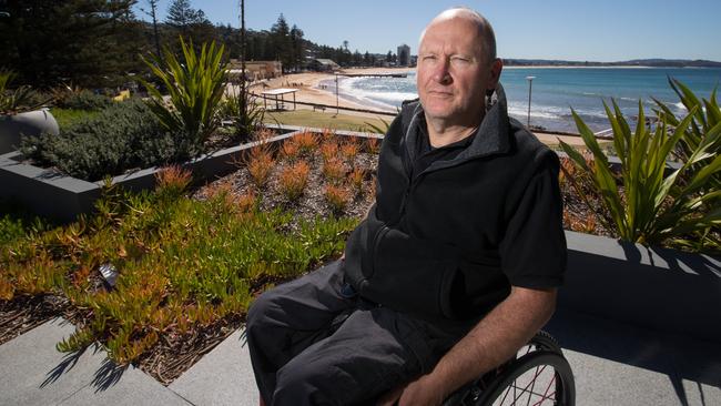 Greg Hulton 58, from Collaroy has been paralysed 36 years and now visits the new resort weekly. Picture Julian Andrews