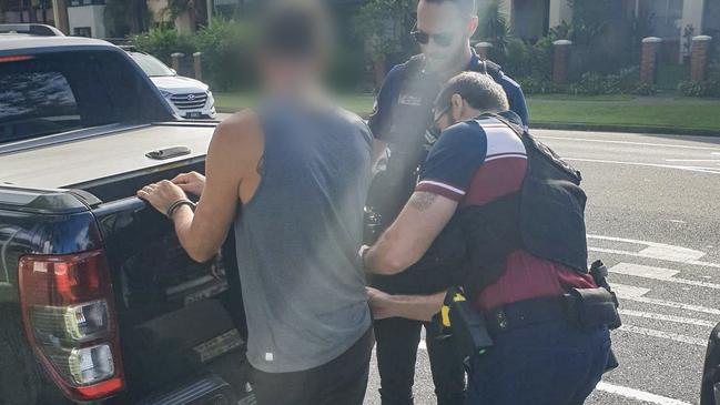 Faulks being arrested by police at Miami on the Gold Coast. Picture: Supplied