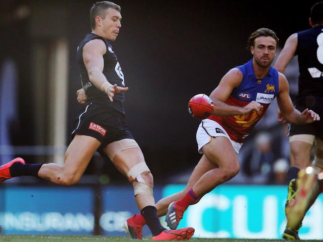 Patrick Cripps somehow found the strength to elevate his game into the stratosphere against the Lions in Round 12. Picture: Michael Klein