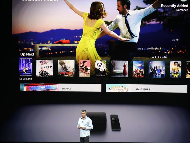 Eddy Cue, Apple's senior vice president of internet software, shows the new Apple TV product. Picture: AP