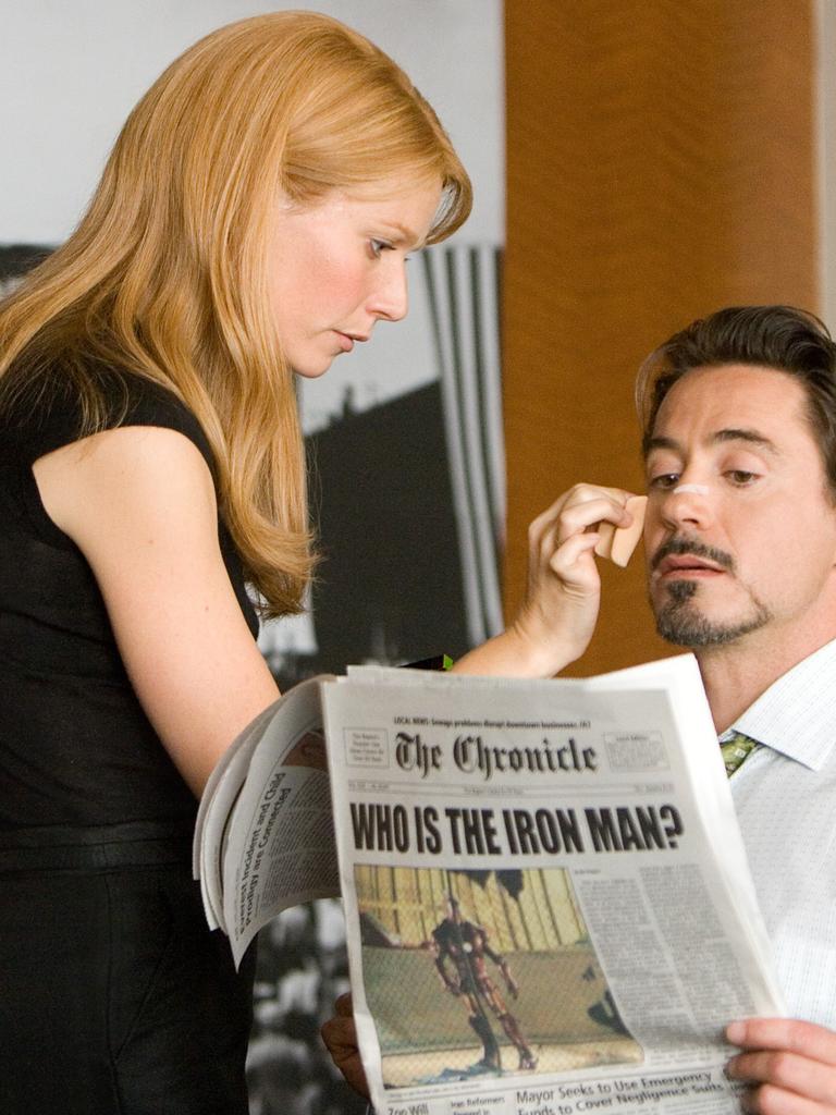 Paltrow and Downey Jr. in the first Iron Man film, released in 2008.