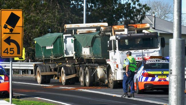 Emergency services responded to a two-vehicle crash on the Big River Way at Ulmarra between a sedan and a dog and truck trailer.