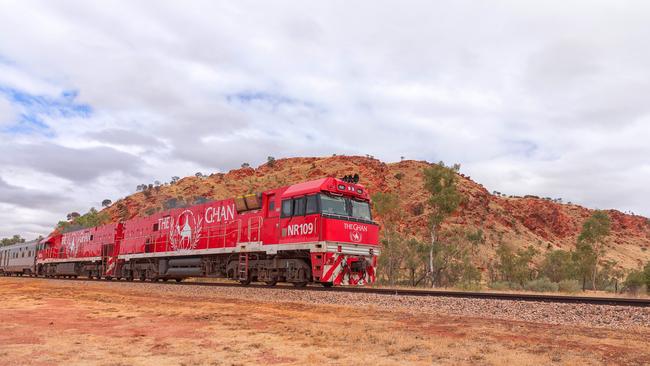 The Ghan weaves its way through central Australia.