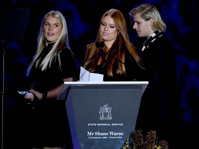 Warne's children, Brooke, Summer and Jackson. Picture: AFP