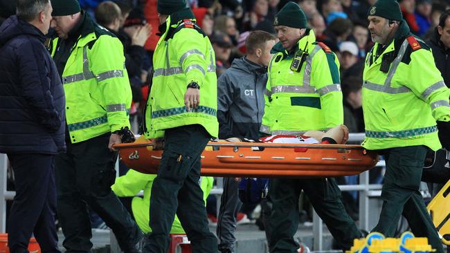 Sunderland's Duncan Watmore is carried off the pitch.