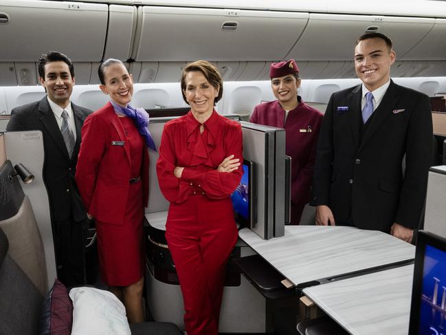 Virgin Australia Group chief executive officer Jayne Hrdlicka (centre) said the new deal launched with Qatar last December was a ‘huge win’. Picture: Supplied.