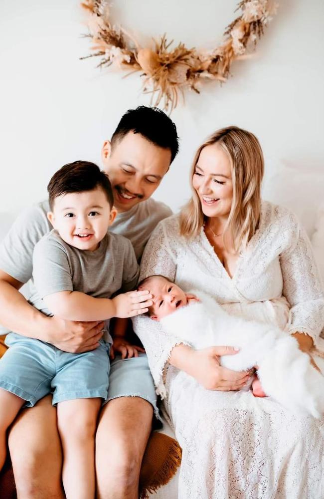 Ipswich mum Courtney Dziuma, her partner Rick, their three-year-old son Finn, and seven-month-old son Charlie. Picture: Supplied